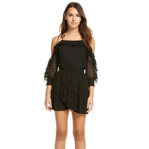 MISA Los Angeles Black Chiffon Ruffle Off Shoulder Mini Dress